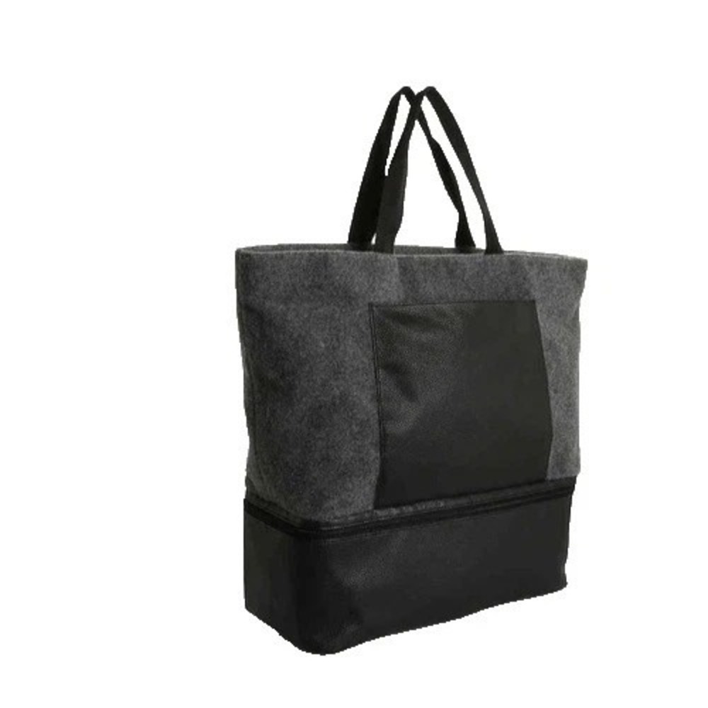 DSW Handbag Womens Gray Black Leather Lined Oversized Double Handle Zip Closure